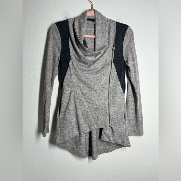 Sweat Rain Womens Gray Drape Open Cardigan Sweater Zip Pockets Size Small - Picture 2 of 7